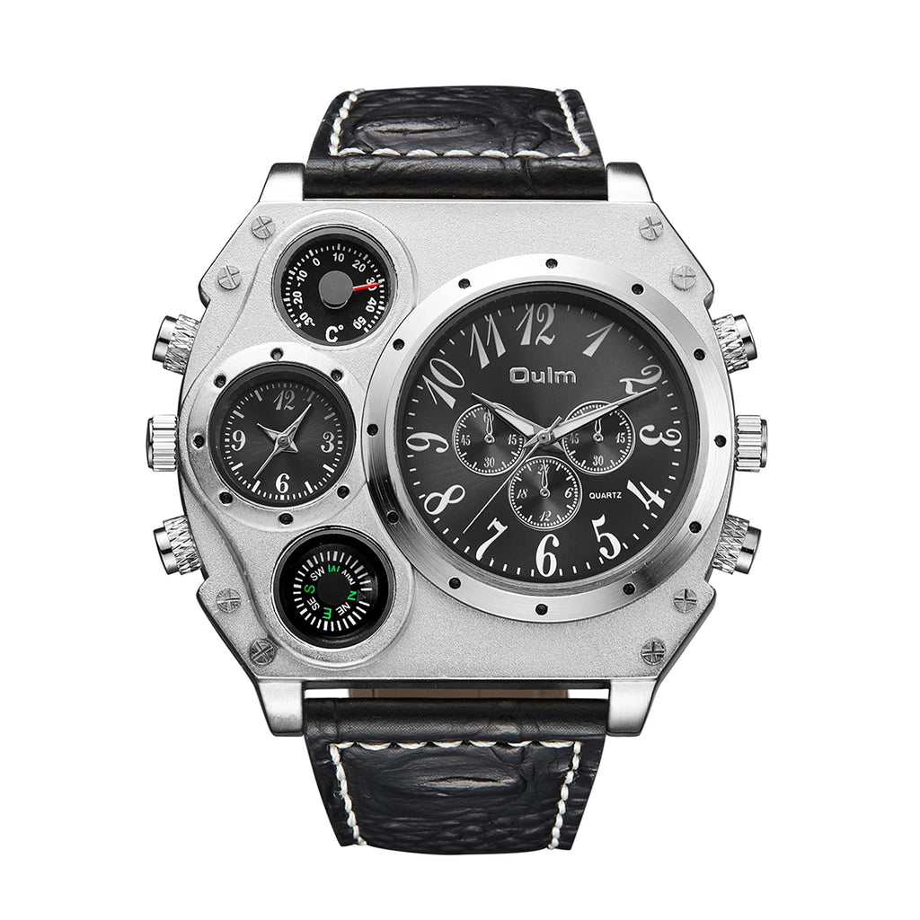 Oulm Men's Large Dial Dual Time Watch