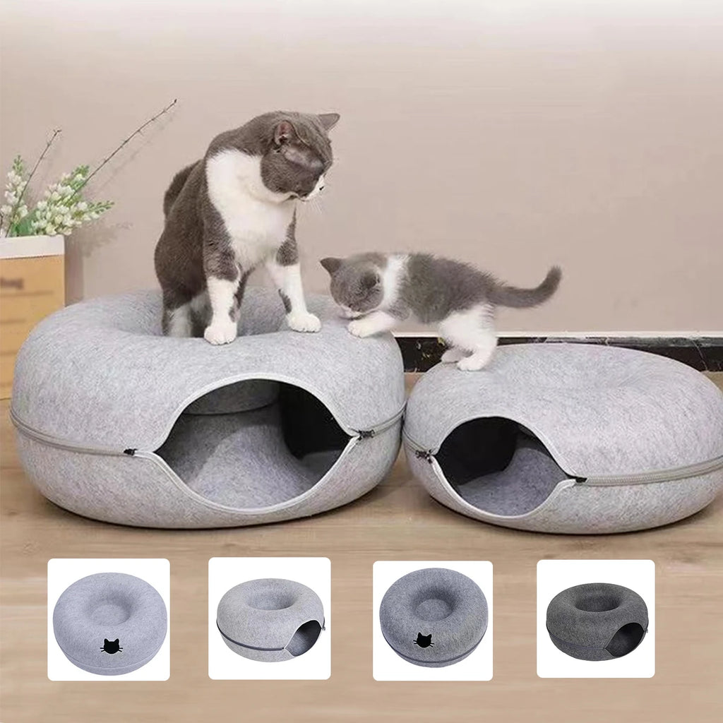 B-Tunnel Donut Cat Bed – Interactive Felt Tunnel & Cozy Cat House