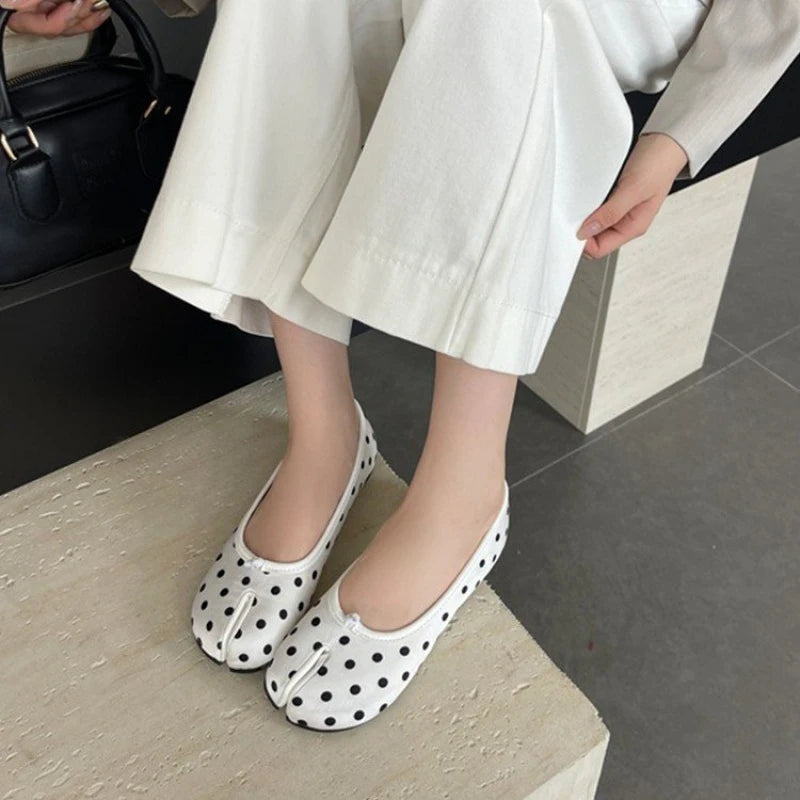 Women's Polka Dot Split-Toe Ballet Flats – Soft Slip-On Casual Comfort Shoes