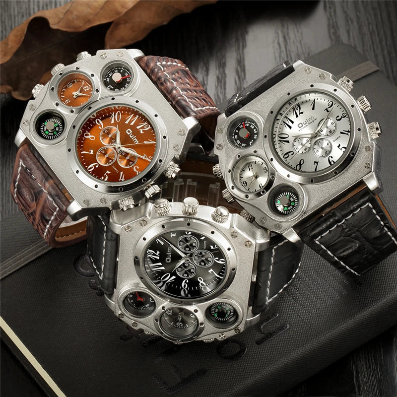 Oulm Men's Large Dial Dual Time Watch