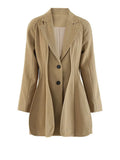 Women's Khaki Irregular Blazer – Elegant Lapel Long Sleeve Jacket