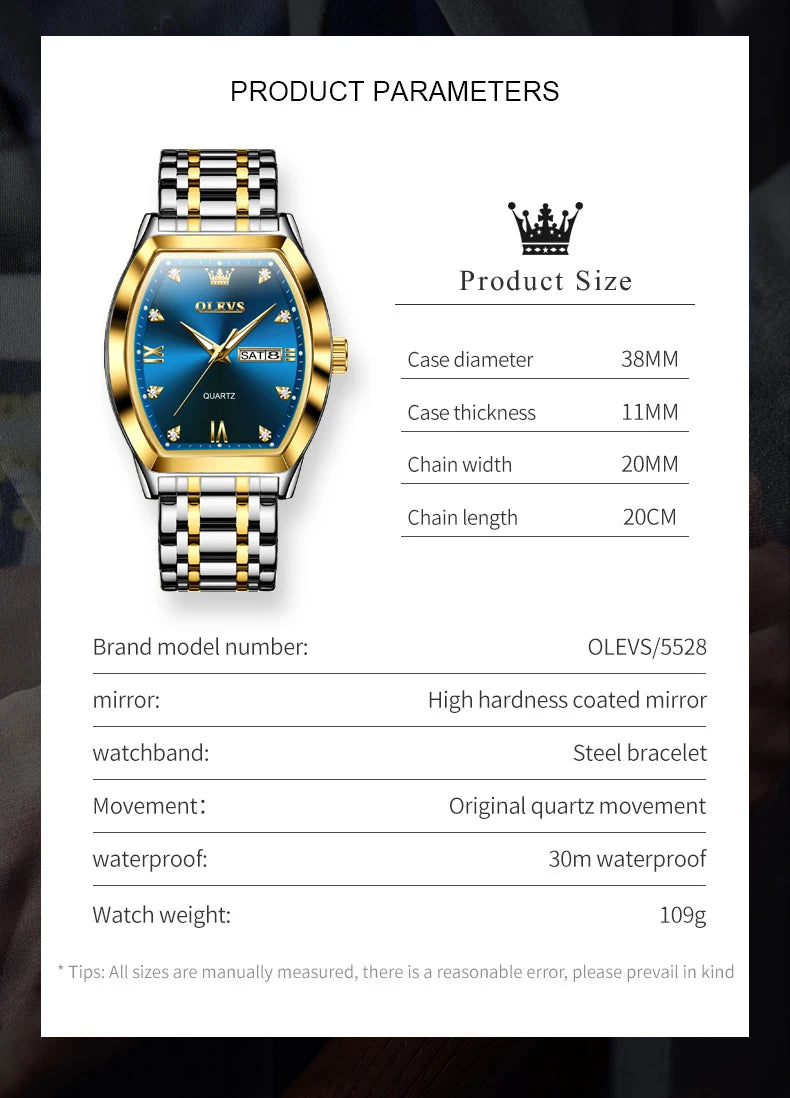 OLEVS Men's Diamond Dial Stainless Steel Watch