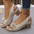 Women's Flower Hollow Chunky Heel Sandals – Lightweight Summer Fashion Beach Shoes