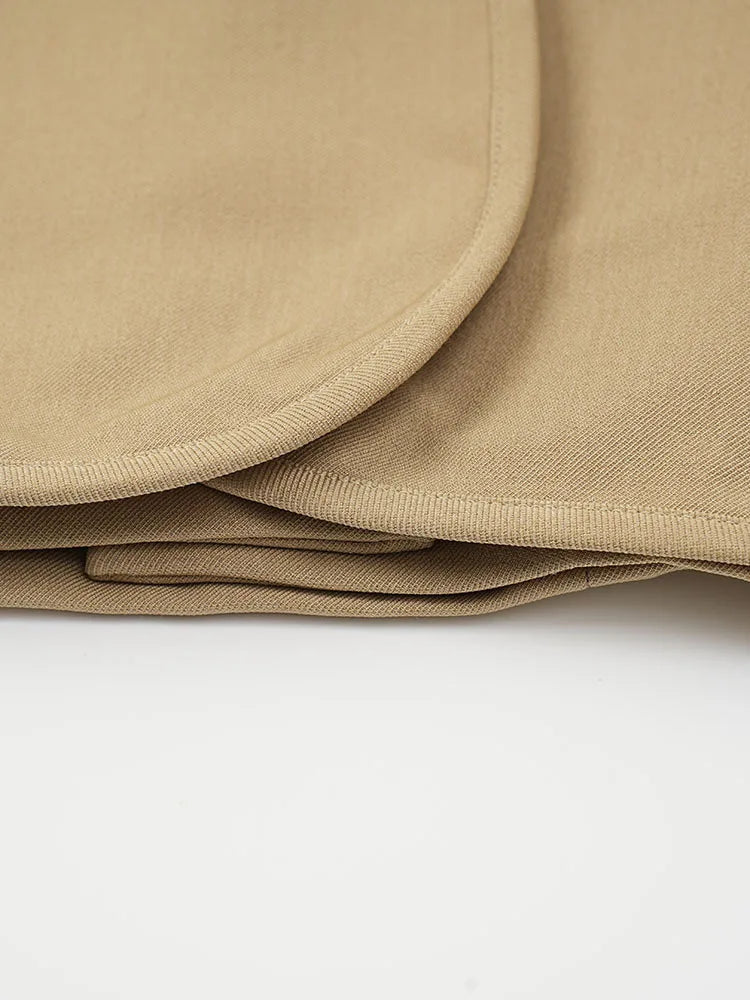 Women's Khaki Irregular Blazer – Elegant Lapel Long Sleeve Jacket