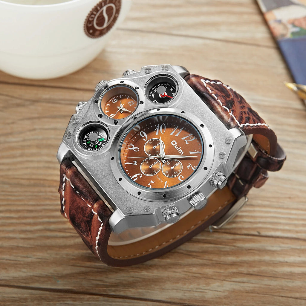 Oulm Men's Large Dial Dual Time Watch