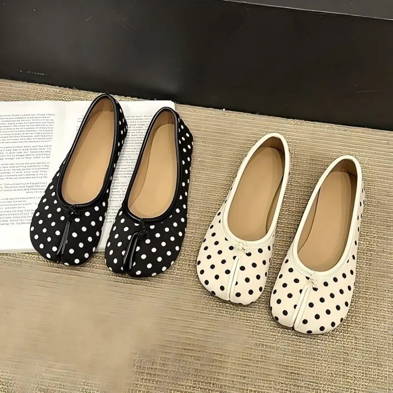 Women's Polka Dot Split-Toe Ballet Flats – Soft Slip-On Casual Comfort Shoes