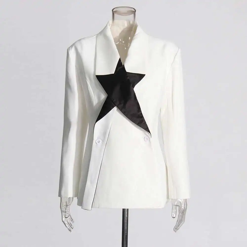 Women's Colorblock Patchwork Blazer – Loose Fit Long Sleeve Chic Jacket