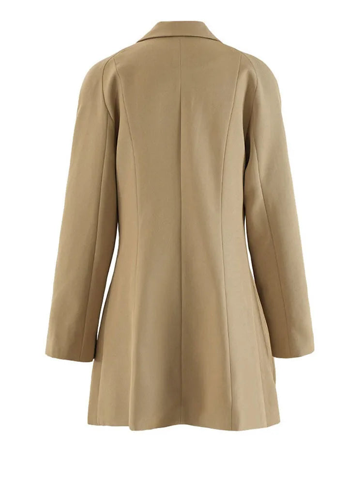 Women's Khaki Irregular Blazer – Elegant Lapel Long Sleeve Jacket