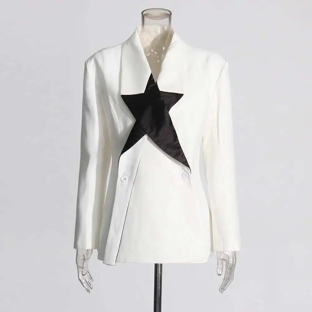 Women's Colorblock Patchwork Blazer – Loose Fit Long Sleeve Chic Jacket