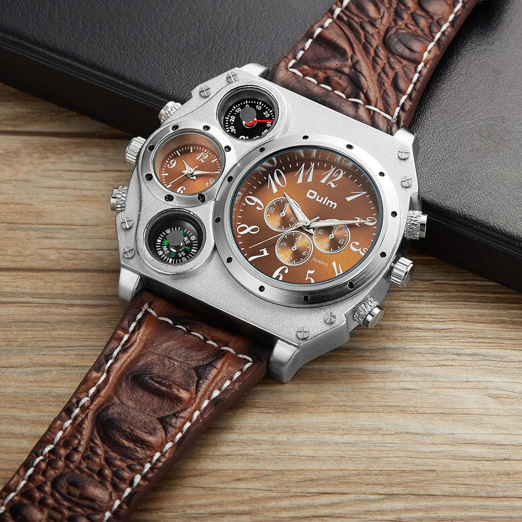 Oulm Men's Large Dial Dual Time Watch