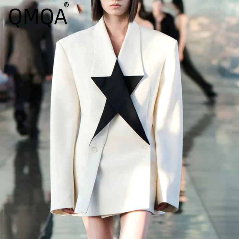 Women's Colorblock Patchwork Blazer – Loose Fit Long Sleeve Chic Jacket