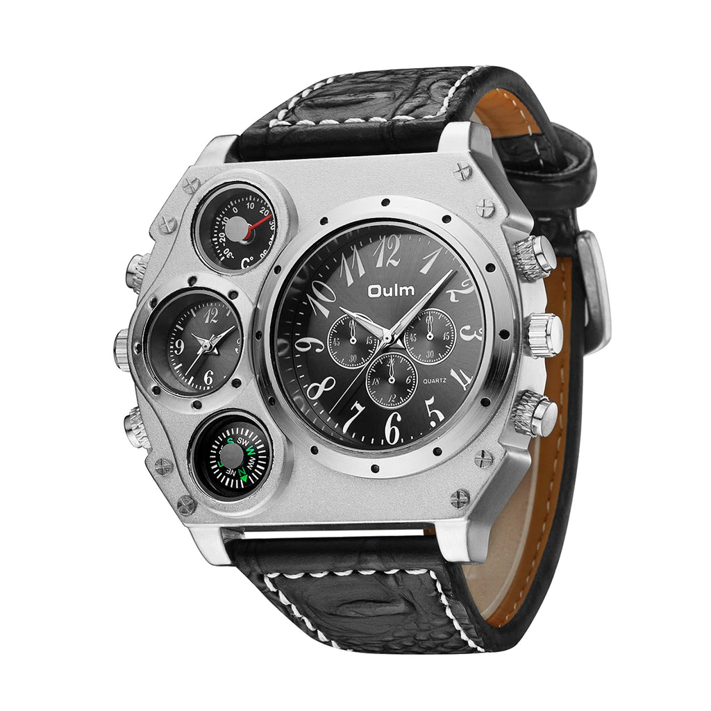 Oulm Men's Large Dial Dual Time Watch