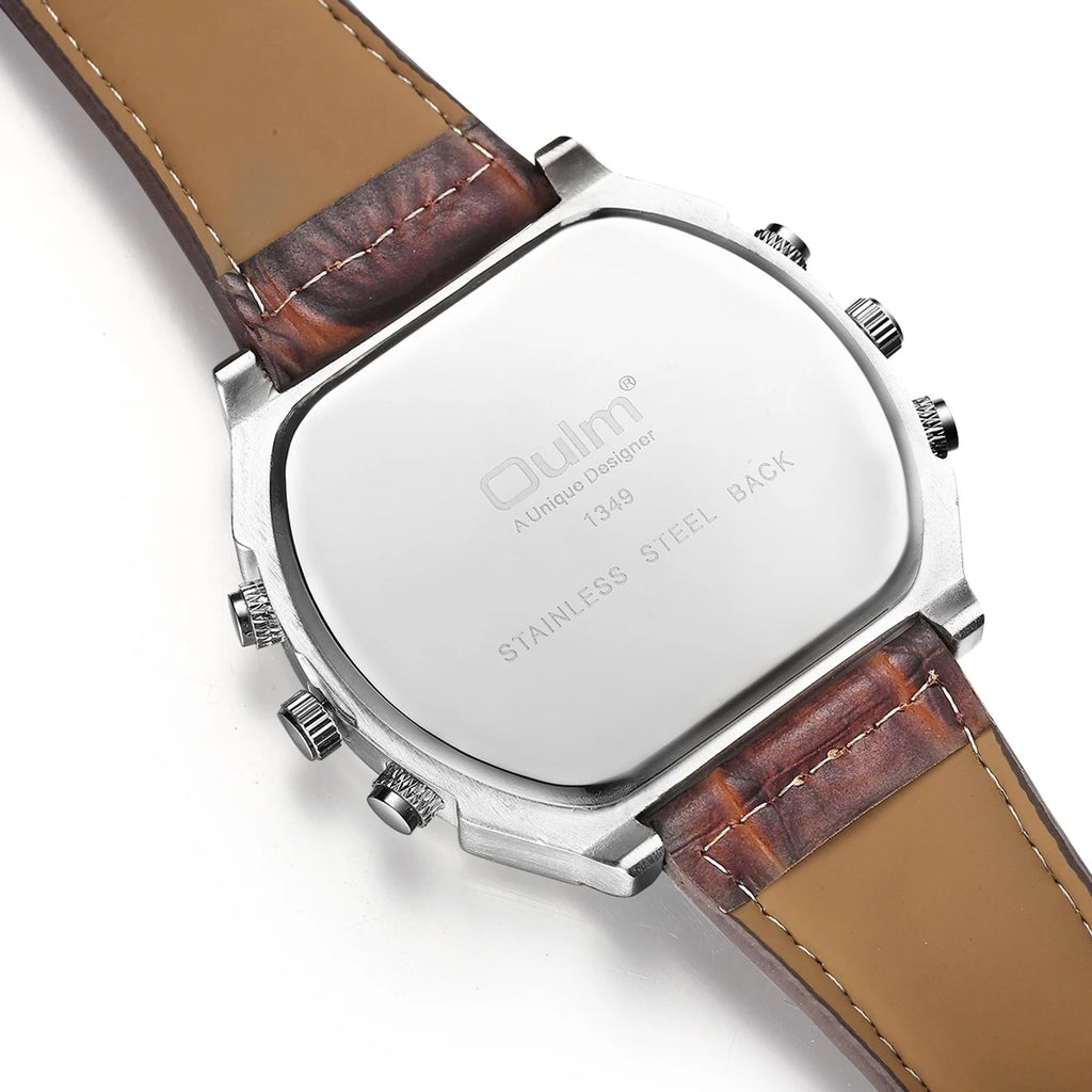 Oulm Men's Large Dial Dual Time Watch