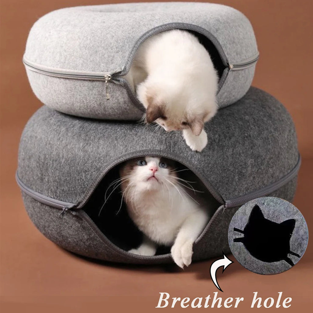B-Tunnel Donut Cat Bed – Interactive Felt Tunnel & Cozy Cat House